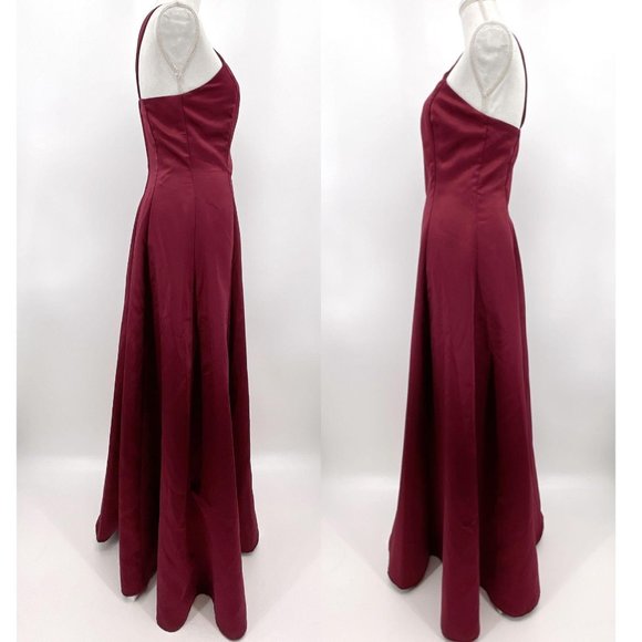 Vintage 90s Oleg Cassini Maroon Satin Formal Gown - Picture 2 of 10